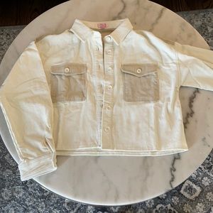 Pink Lily cropped cream and tan jacket